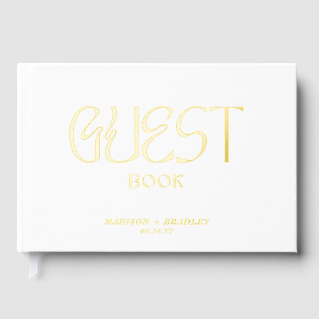 Real Foil Elegant Gold Calligraphy Script Wedding Guest Book (Front)