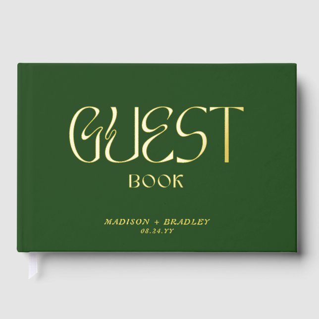 Real Foil Elegant Green Calligraphy Script Wedding Guest Book (Front)