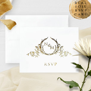 Real Foil Elegant Monogram with /without RSVP Card