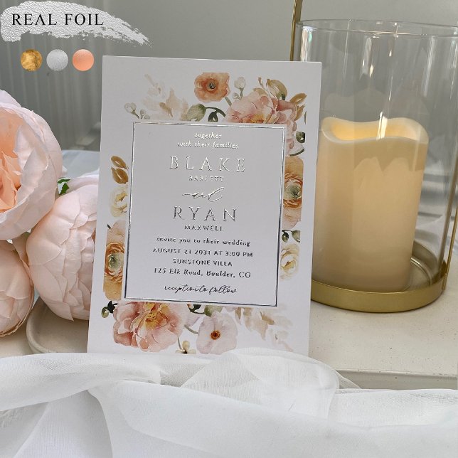 Real Foil Elegant Peach, Blush Botanical Wedding  (Creator Uploaded)