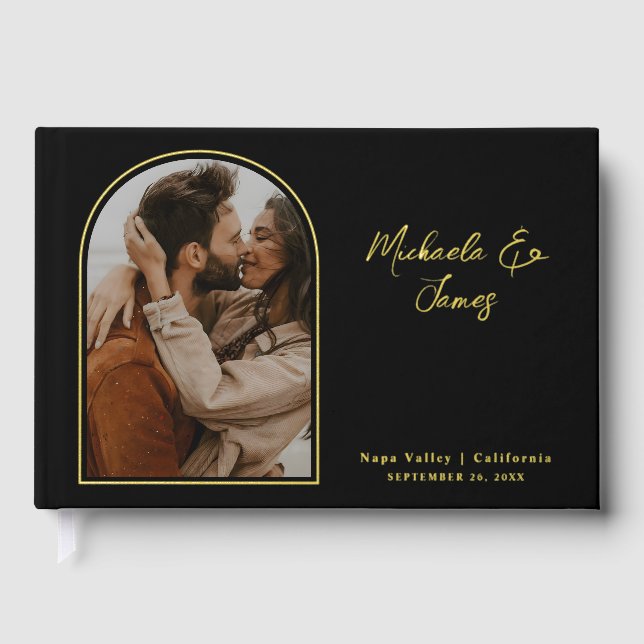 *REAL FOIL* Elegant Photo Custom Text Wedding Guest Book (Front)