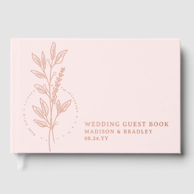 Real Foil Elegant Pink Boho Floral Wedding Guest Book (Front)
