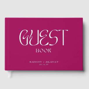 Real Foil Elegant Pink Calligraphy Script Wedding Guest Book