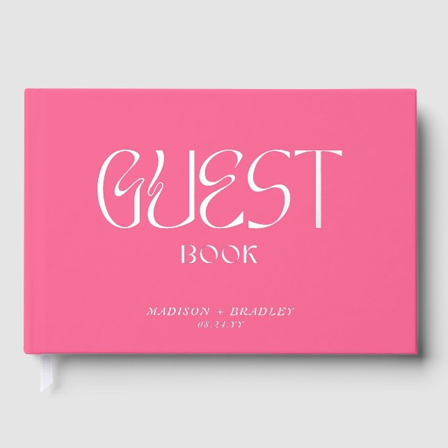 Real Foil Elegant Pink Calligraphy Script Wedding Guest Book (Front)