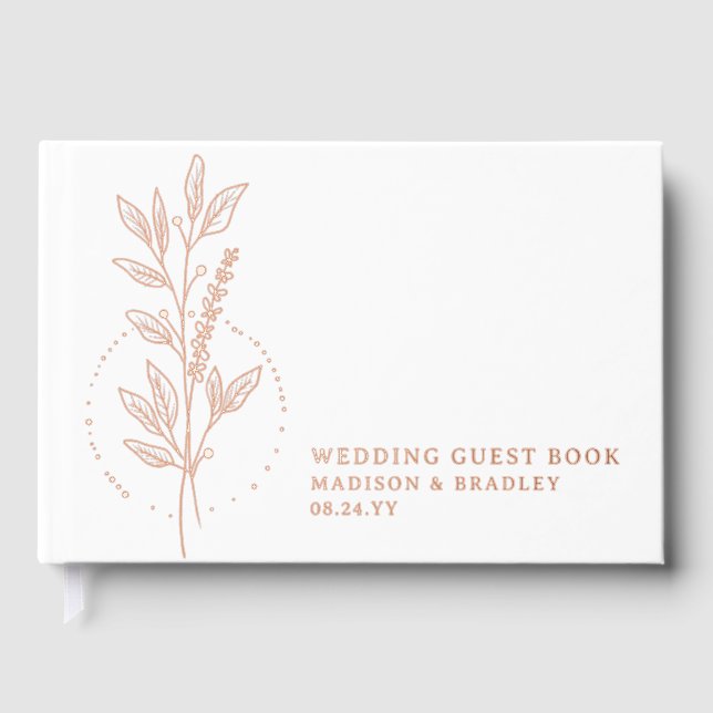 Real Foil Elegant White Boho Floral Wedding Guest Book (Front)