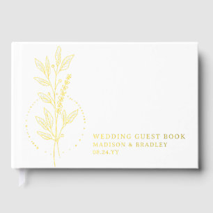 Real Foil Elegant White Boho Floral Wedding Guest Book