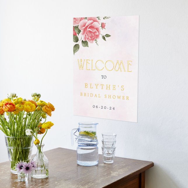 Real Foil Floral Watercolor Welcome Sign (Laydown (Kitchen))