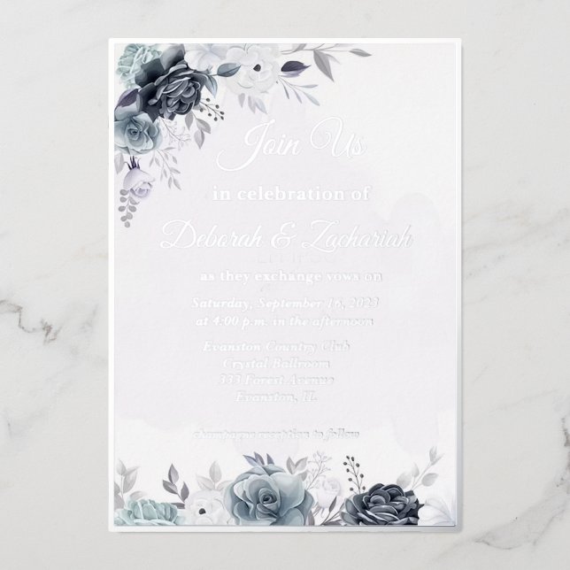 real foil floral wedding invitation foil invitatio (Front)