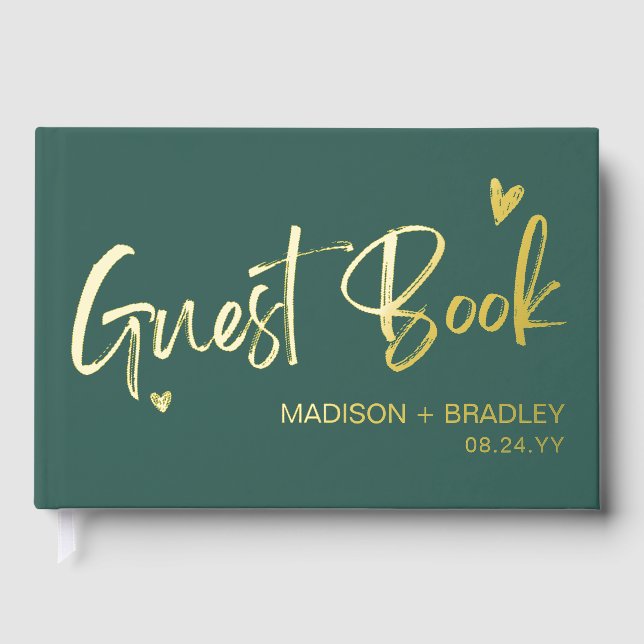 Real Foil Gold Calligraphy Script Modern Wedding Guest Book (Front)