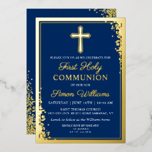 Real Foil Gold Glitter Navy Blue First Communion