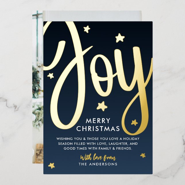 *REAL FOIL* Gold Joy Christmas Photo Foil Holiday Card (Front/Back)