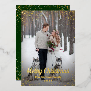Real Foil Green Gold Christmas Photo Holiday Card