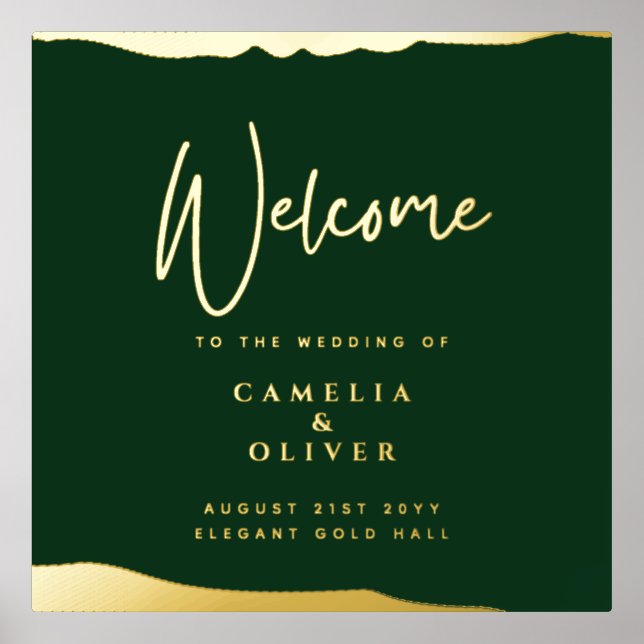 REAL FOIL GREEN Gold Elegant Wedding Welcome Sign (Front)