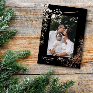 Real Foil Handlettered Joy Speckled Holiday Photo