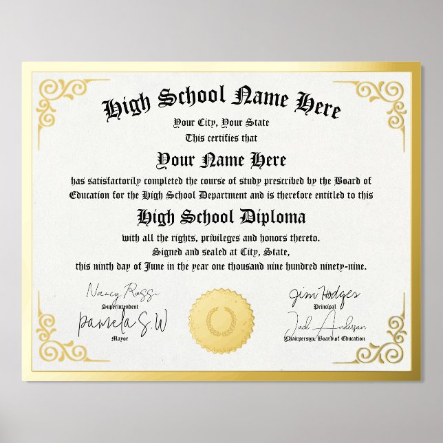 Real foil High School Diploma, GED, homeschool pdf Foil Prints (Front)