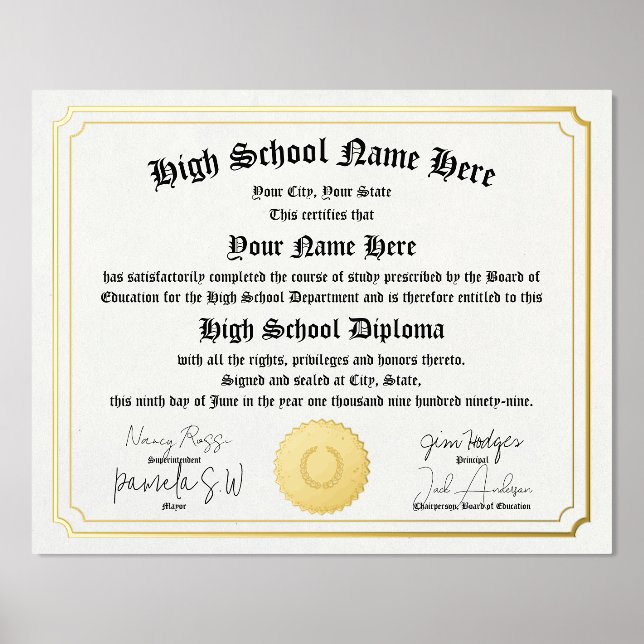 Real foil High School Diploma, GED, homeschool  Prints (Front)