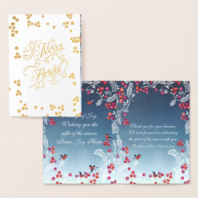 Real Foil Holly Berries & Leaves Business Holiday Foil Card (Display)