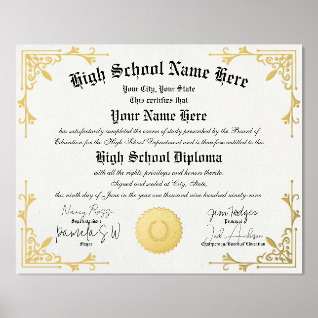 Real foil Home School Graduate Diploma homeschool  Foil Prints (Front)