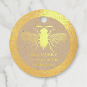 Real Foil Honey BEE Merry Christmas Gifts Favours Favour Tags