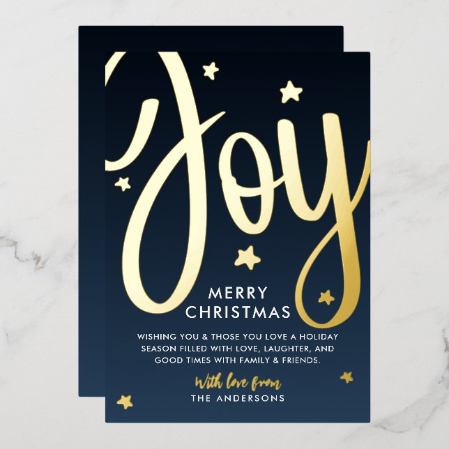 *REAL FOIL* Joy Merry Christmas / Happy Holidays Foil Holiday Card (Front/Back)