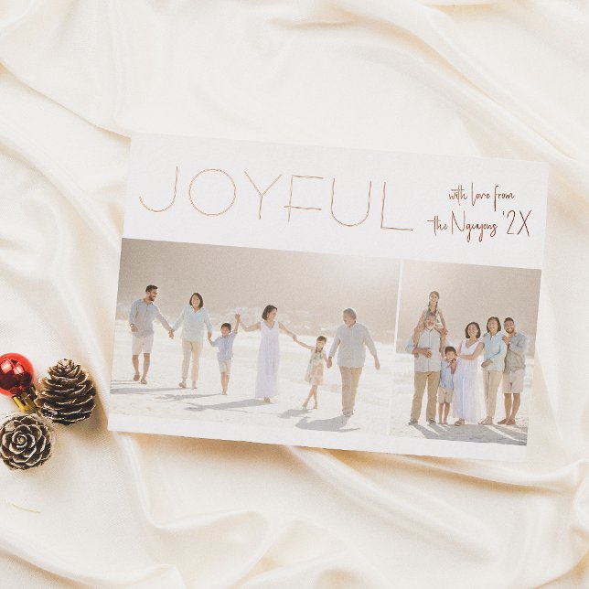 Real Foil | Joyful 2 Photo Minimalist Christmas  Foil Holiday Card (Creator Uploaded)