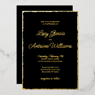Real Foil Luxe Gold Edge Black Wedding Invitation