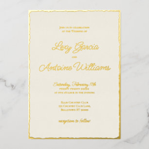 Real Foil Luxe Gold Edge Ecru Wedding Invitation