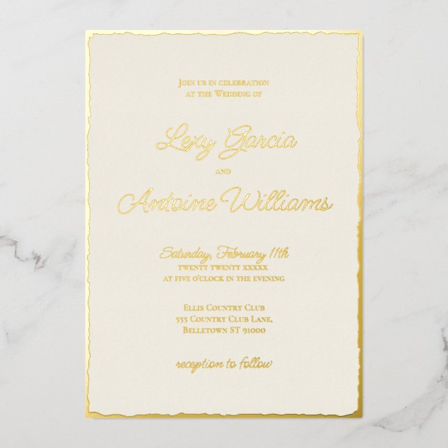 Real Foil Luxe Gold Edge Ecru Wedding Invitation (Front)