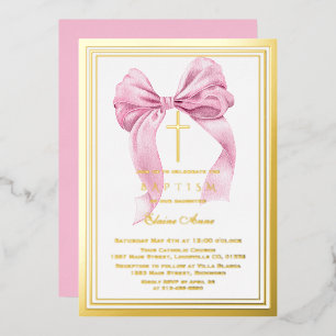 Real Foil Luxury Gold Pink Bow Girl Baptism Foil 