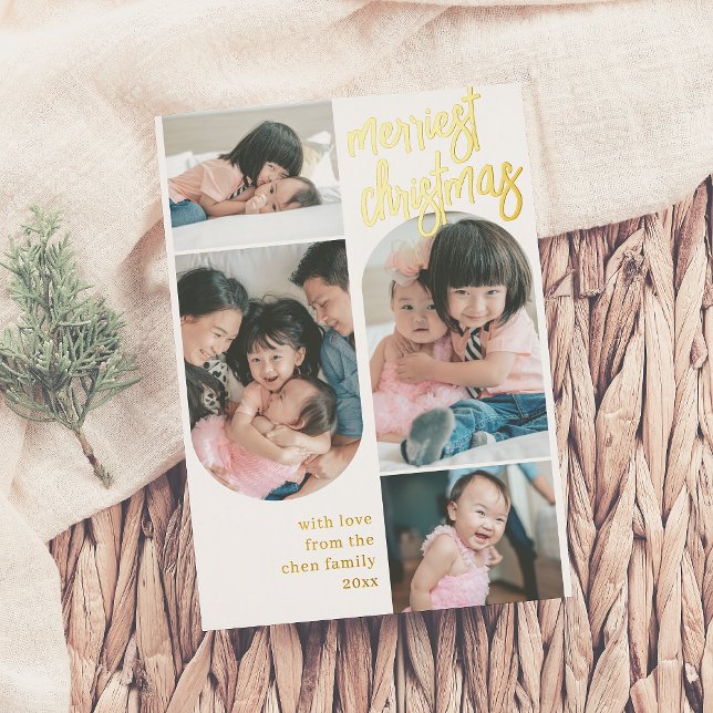 Real Foil | Merriest Christmas Arch 4 Photo  Holiday Card (Creator Uploaded)