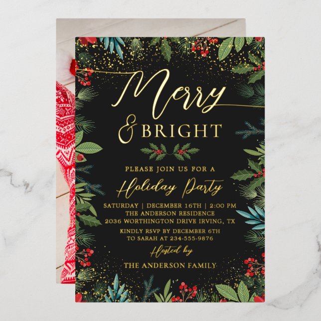 Real Foil Merry & Bright Photo Christmas Party (Front/Back)
