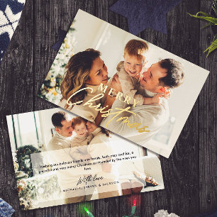 REAL FOIL Merry Christmas 2 Custom Photos Foil Holiday Card