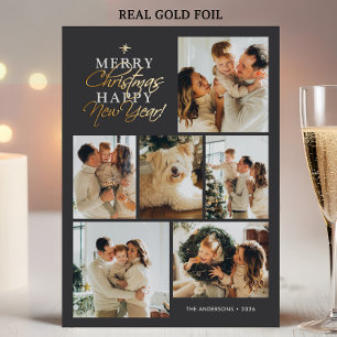 *REAL FOIL* Merry Christmas Photo Collage Foil Holiday Card