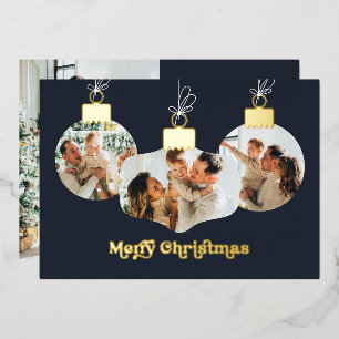 *REAL FOIL* Merry Christmas Photo Ornaments Foil Holiday Card