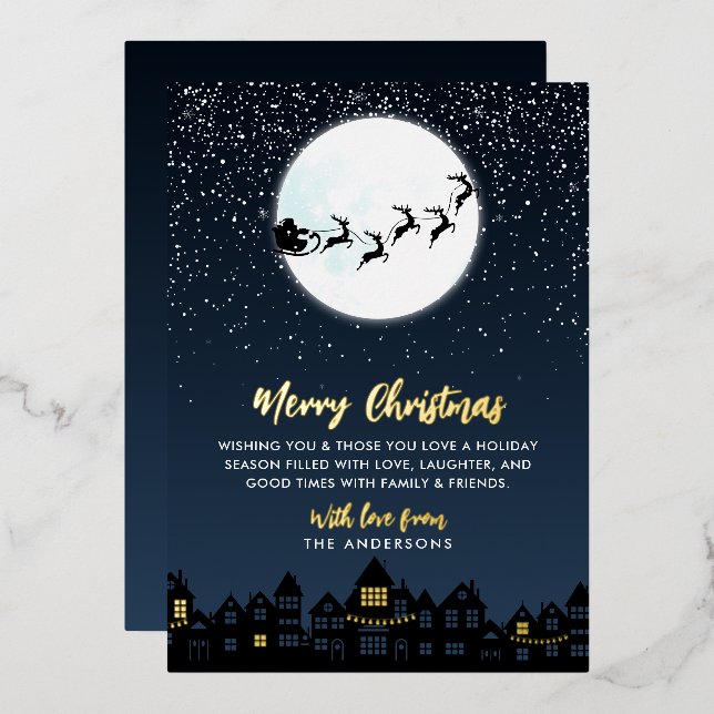 *REAL FOIL* Merry Christmas Santa's Sleigh Foil Holiday Card (Front/Back)
