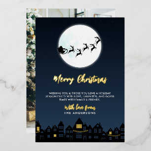 *REAL FOIL* Merry Christmas Santa's Sleigh & Photo Foil Holiday Card