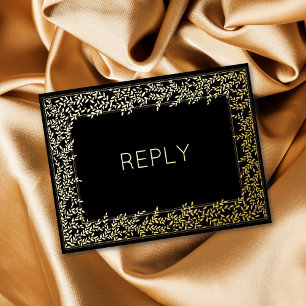 Real Foil Minimal Leaf Foliage Meal RSVP  Foil Invitation Postcard