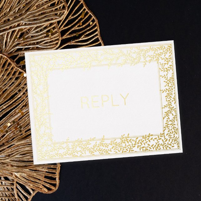 Real Foil Minimal Leaf Foliage Meal RSVP  Invitation Postcard (Creator Uploaded)