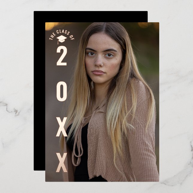 Real Foil Modern Graduation Photo Announcement  (Front/Back)