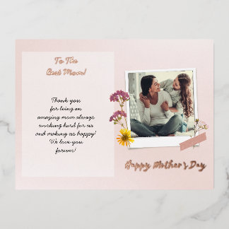 Real foil Mother's Day Photo Brushed Script   Holiday Postcard