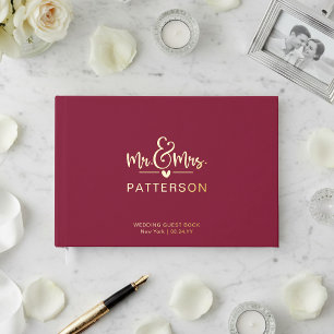 Real Foil Mr & Mrs Personalised Maroon Wedding Guest Book