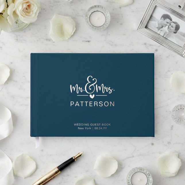 Real Foil Mr & Mrs Personalised Name Blue Wedding Guest Book (Creator Uploaded)