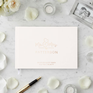 Real Foil Mr & Mrs Personalised Name Cream Wedding Guest Book