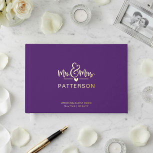 Real Foil Mr & Mrs Personalised Purple Wedding Guest Book