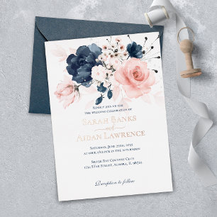 Real Foil Navy Blue and Blush Pink floral wedding