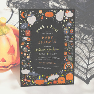 Real Foil   Peak A Boo Cute Halloween Baby Shower Invitation Postcard
