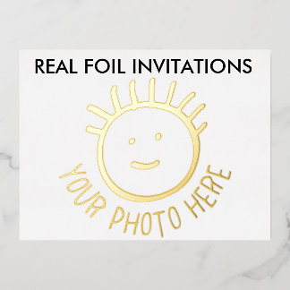REAL FOIL PHOTO Kids Party Invitations GOLD
