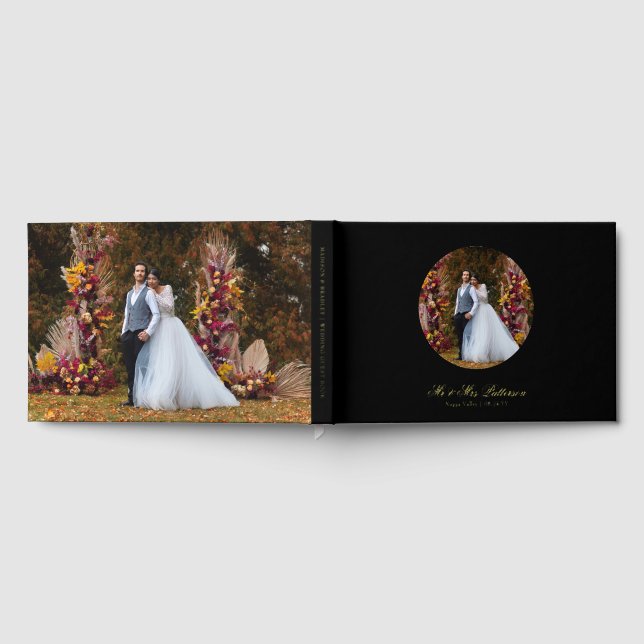 Real Foil Photo Simple Personalised Black Wedding Guest Book (Full)