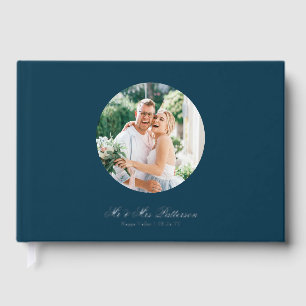 Real Foil Photo Simple Personalised Blue Wedding Guest Book