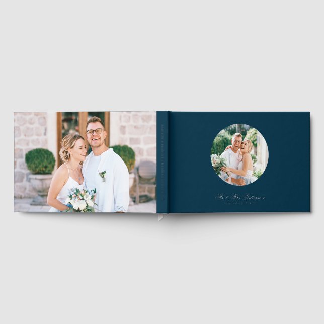 Real Foil Photo Simple Personalised Blue Wedding Guest Book (Full)